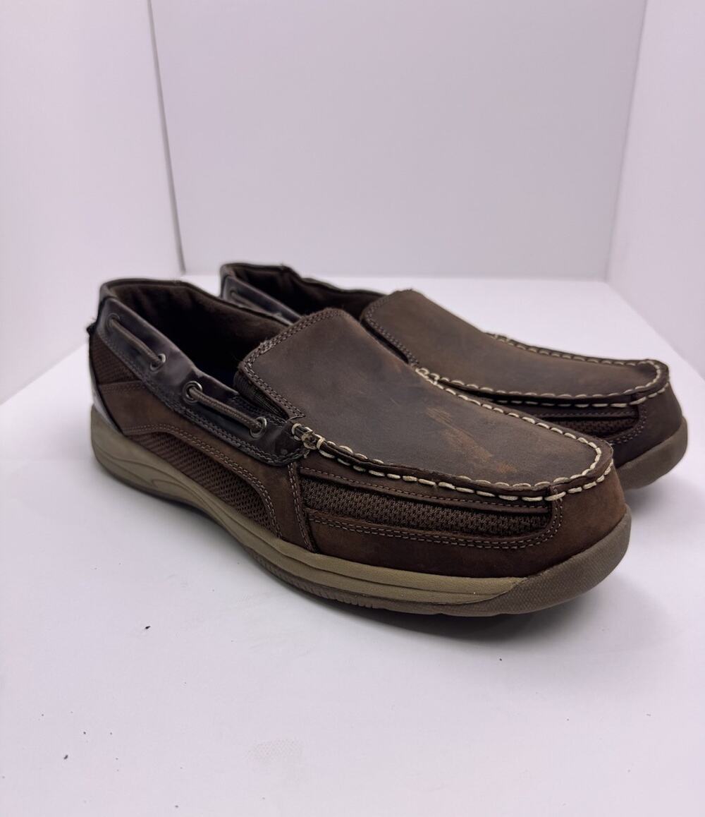 Croft & Barrow Core Mens Size 11 M Boat Deck Slip on Shoes Brown Leather Loafer